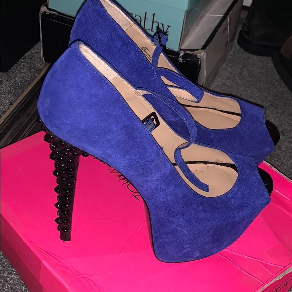 Betsey Johnson Bell Blue Suede Heels